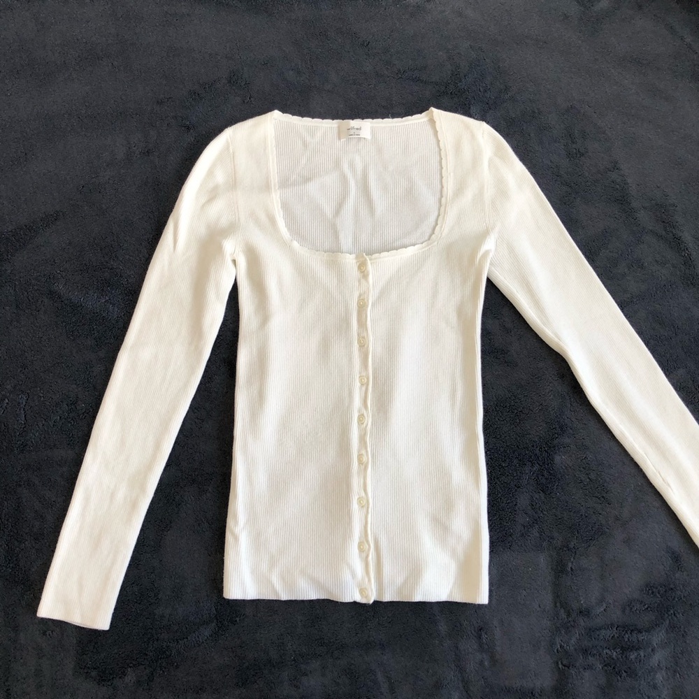 Aritzia white scallop neck sweater